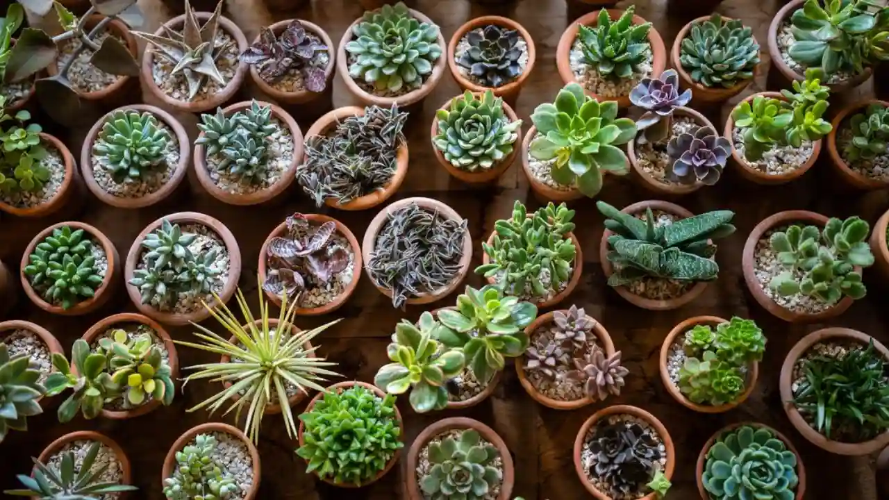 Succulent types in pots