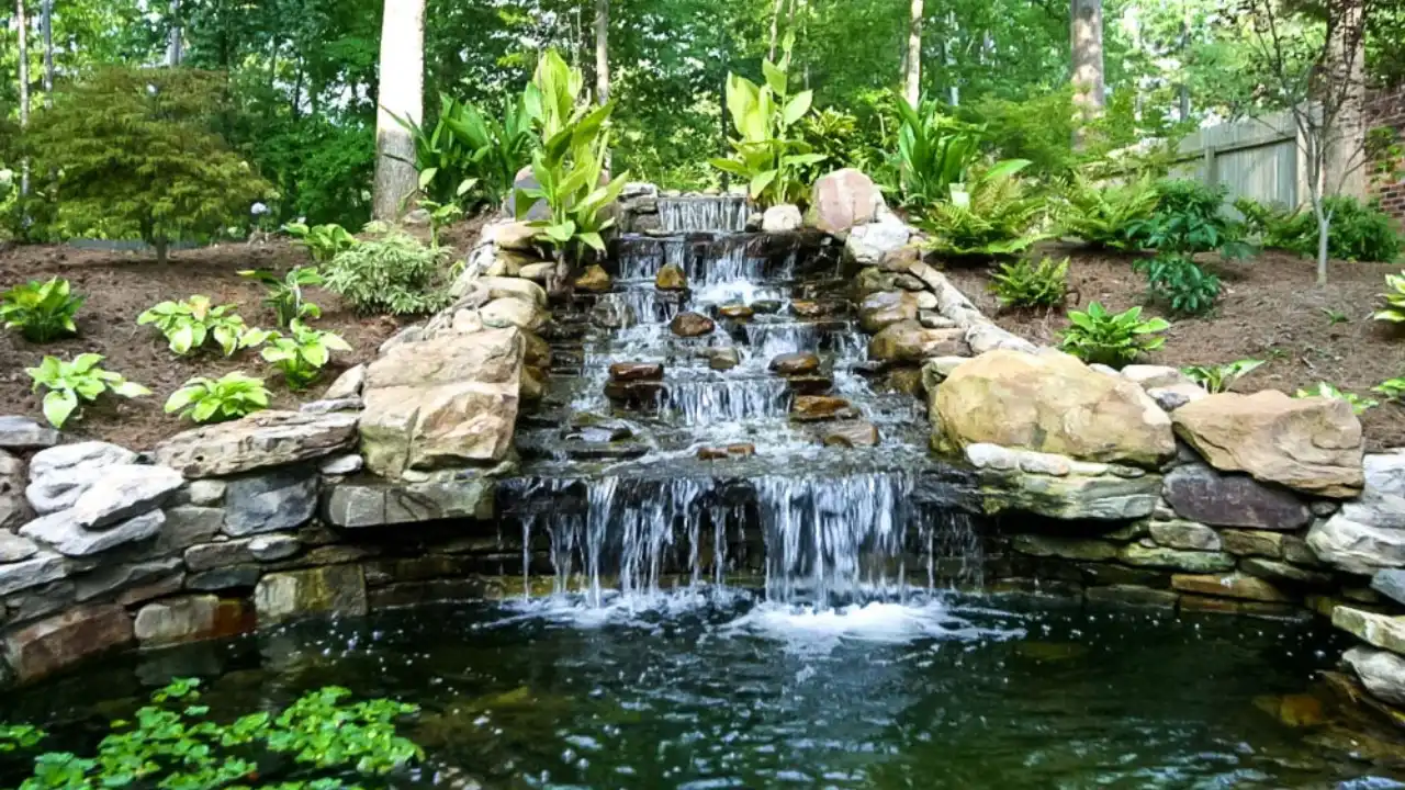 Well done garden pond waterfall