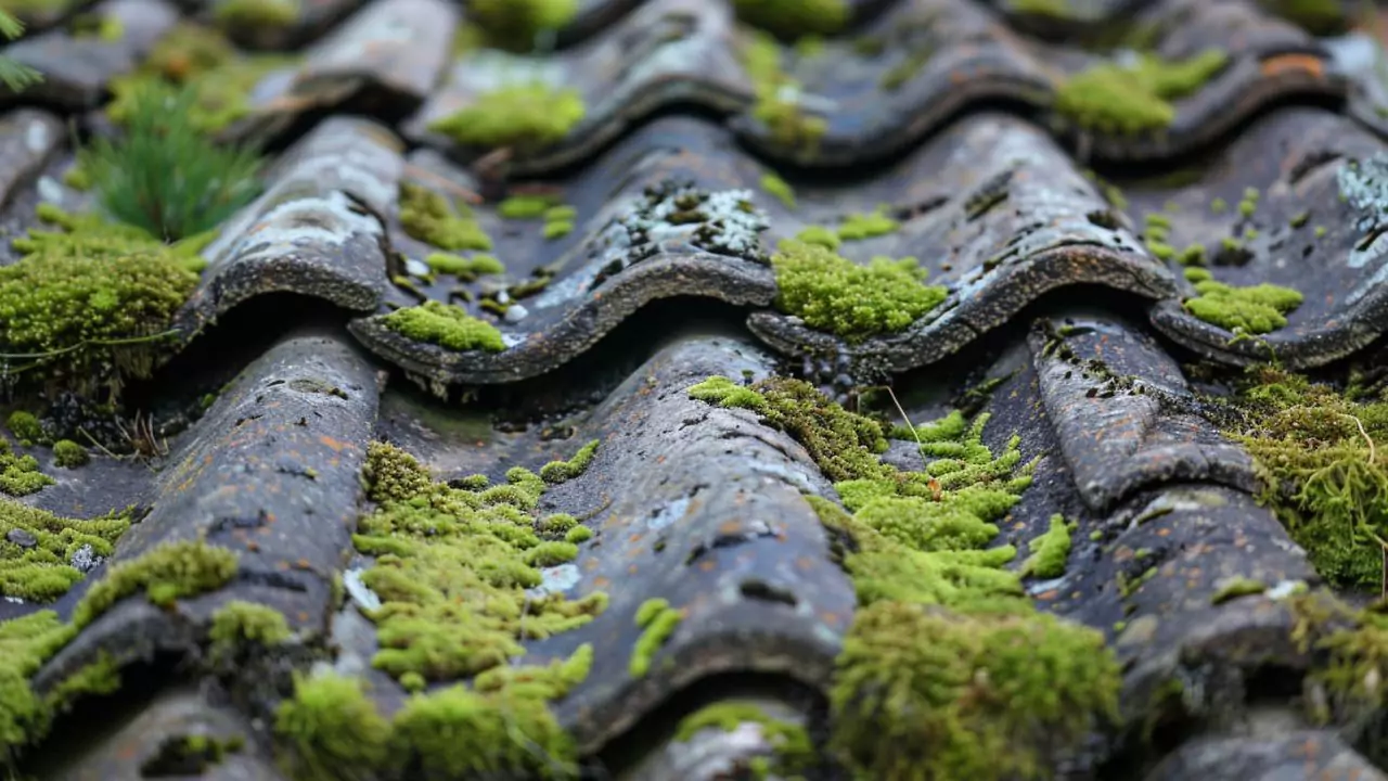 Chlorine bleach water against roof moss