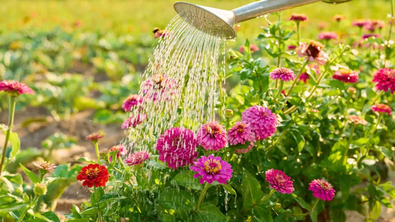 Complete Guide to Growing Zinnias in Pots 5 Watering zinnias tips