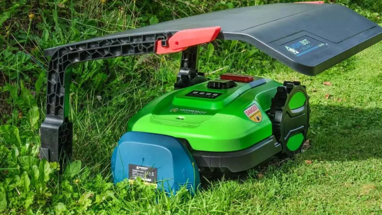 Garden robot mower parked